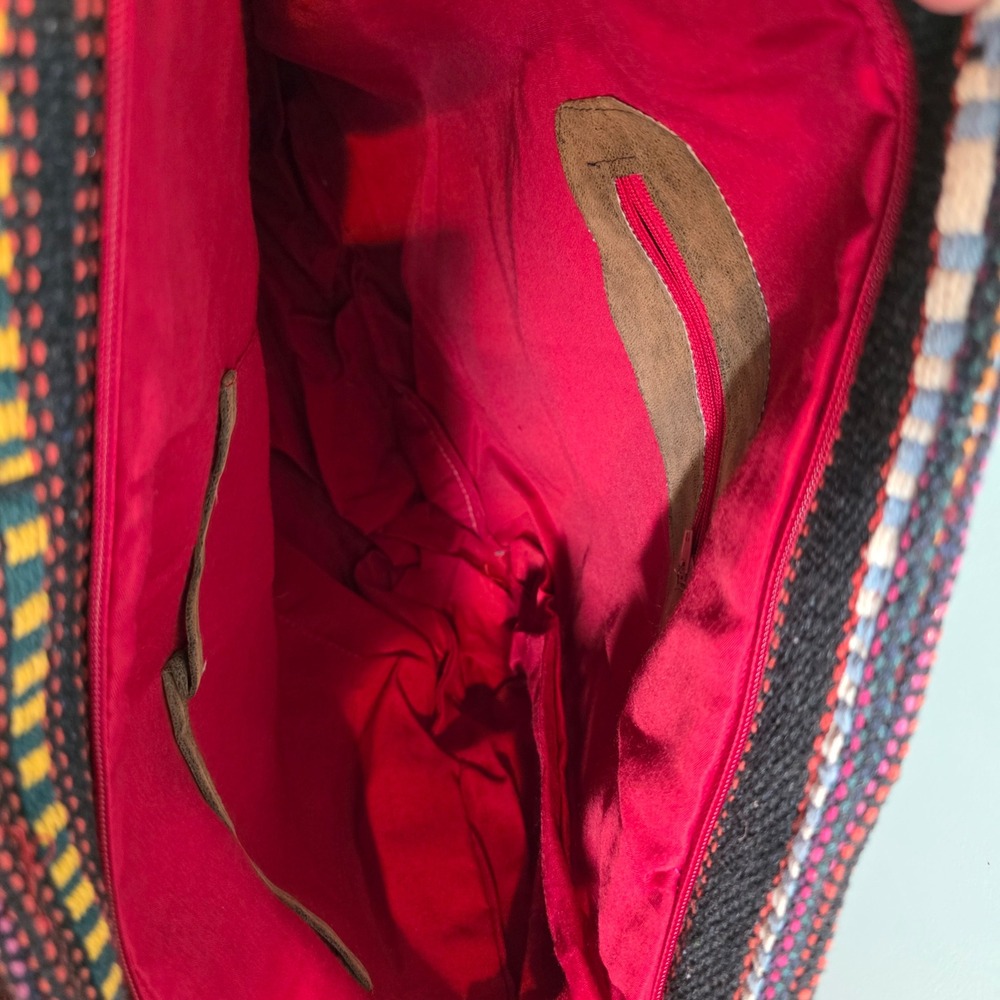 Toni Boho Woven Textile Suede Leather Trim Tote Shoulder Bag Multi-Color‎ Large - Picture 6 of 11